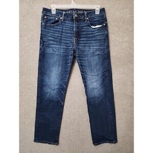 American Eagle Airflex Original Straight Jeans Mens 34x32 Blue Dark Wash Stretch